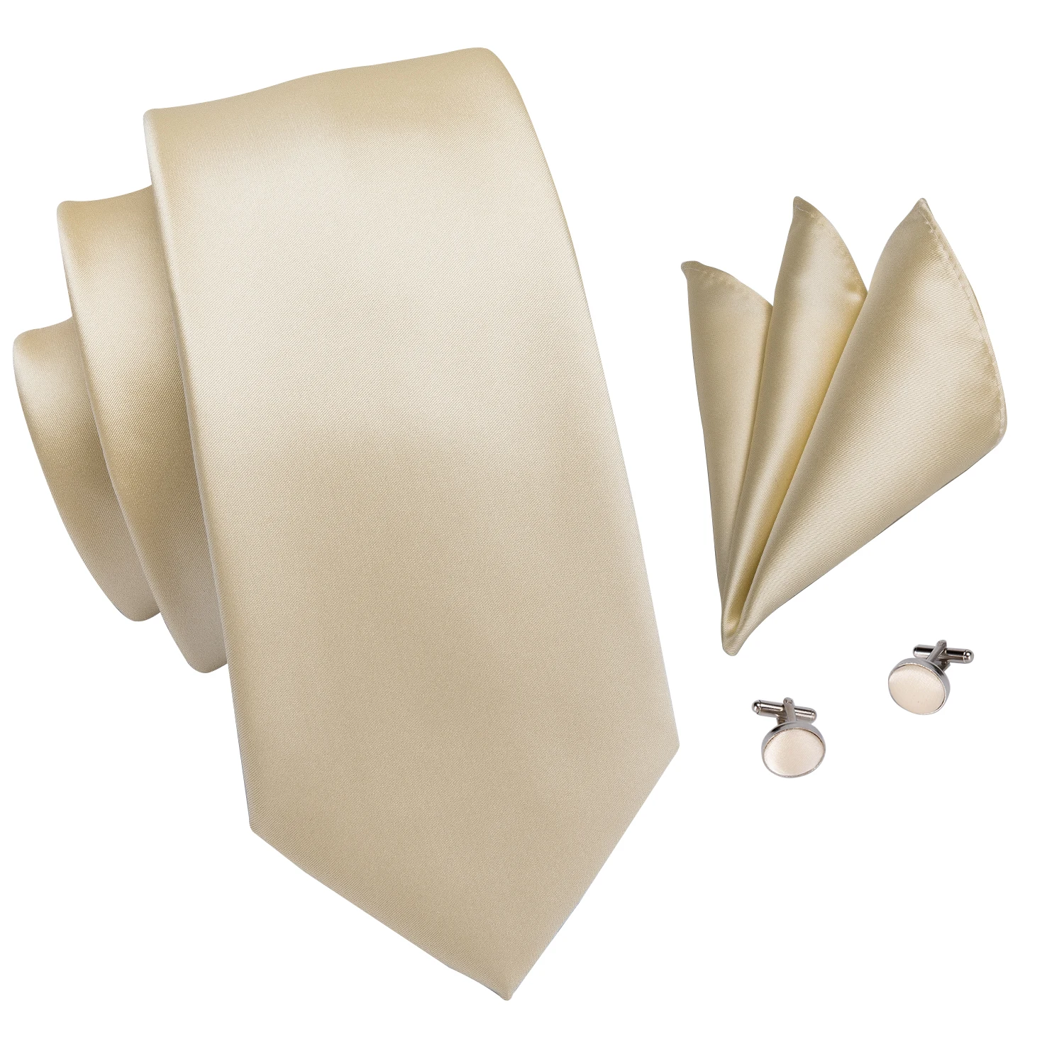 C-3266, Hi-Tie, высокое качество, шелк, галстуки для мужчин, мягкий шелк, однотонный, цвета слоновой кости, шампанского, галстук носовой платок запонки, набор, Классические мужские галстуки