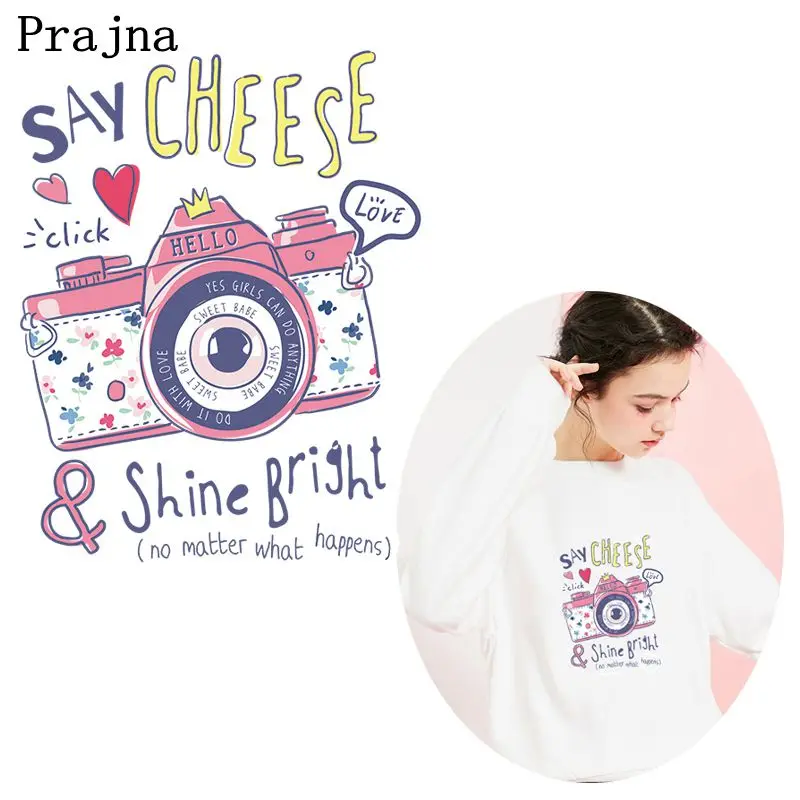 

Prajna Cute Camera Patches Iron On Transfer For Clothes Hot Vinyl Thermal Heat Transfers Stripes On Clothing DIY Ironing Sticker