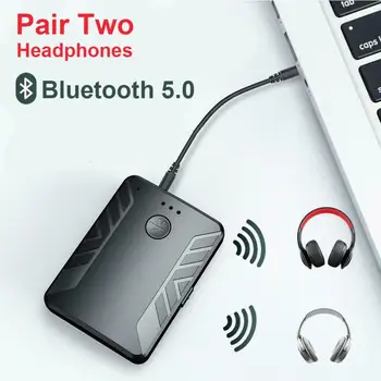 

Bluetooth 5.0 Audio Transmitter Receiver Pair with TWO Headphones Stereo 3.5mm AUX RCA Wireless Adapter for TV PC Car Speaker