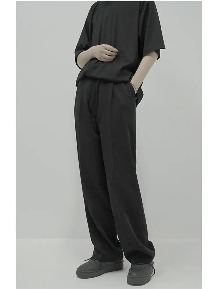 

Men 2021 new classic dark personality simple diagonal lapel waist design casual large straight pants