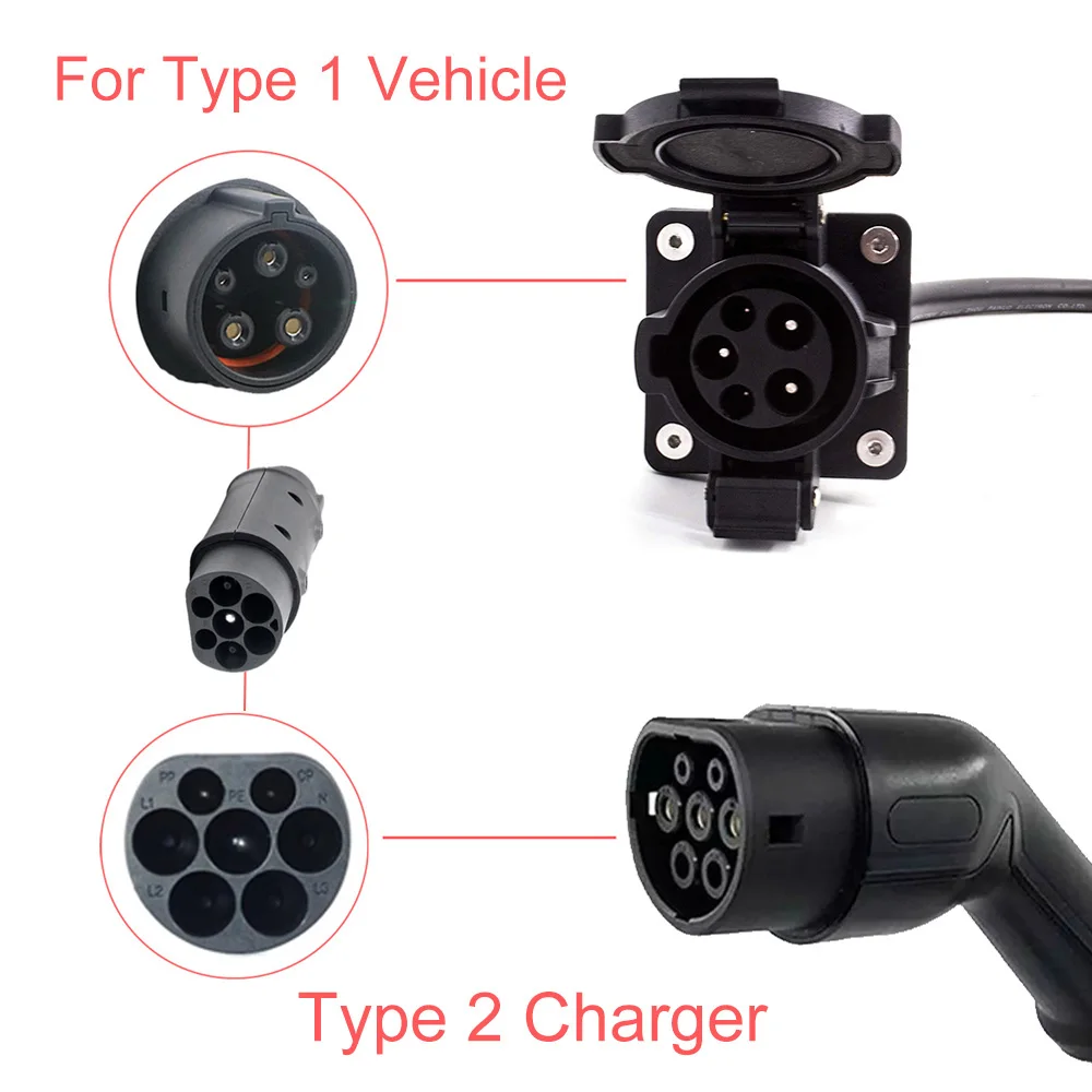 Electric vehicle charging adapter type 2 to type 1 32A EV Portable converter