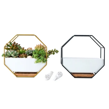 

Hanging Planter Pot Octagonal Geometric Succulent Plants Pot Decorative Wall Mounted Flower Pot Set with Metal Stand Holder