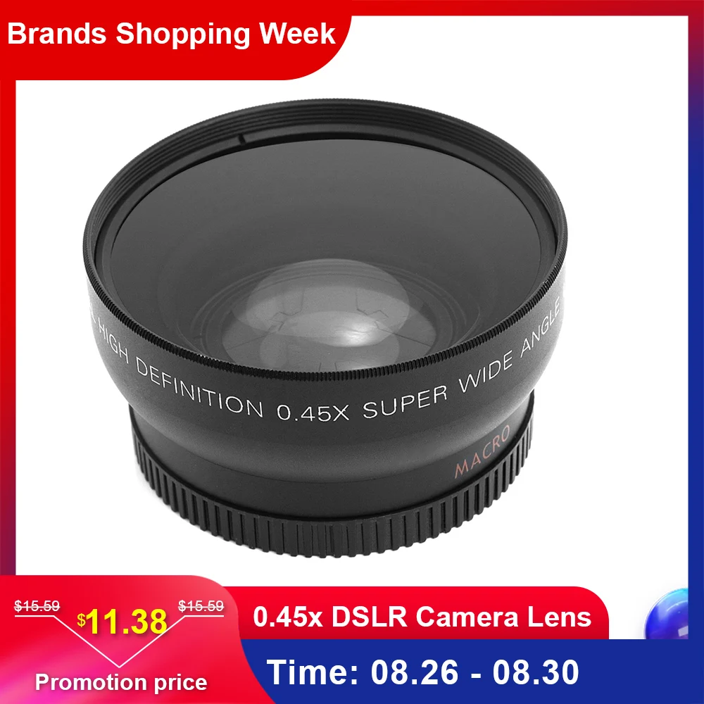 

Andoer HD 52MM 0.45x Wide Angle DSLR Camera Lens with Macro Lens for Canon Nikon Sony Pentax