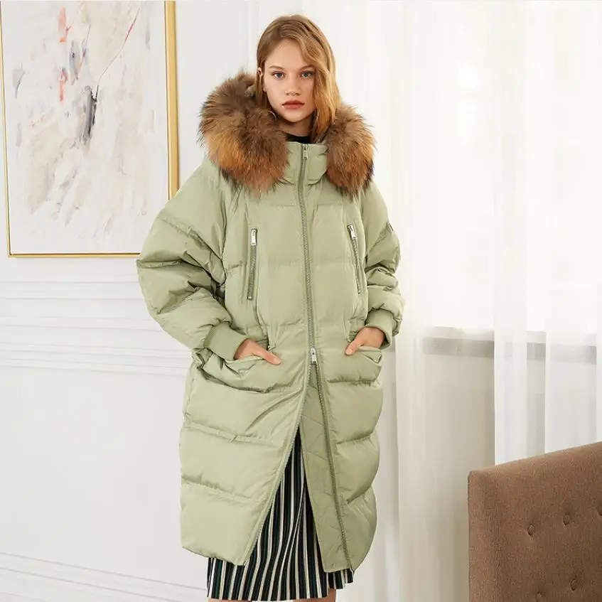 Женское длинное пальто на утином пуху с капюшоном Толстая теплая парка