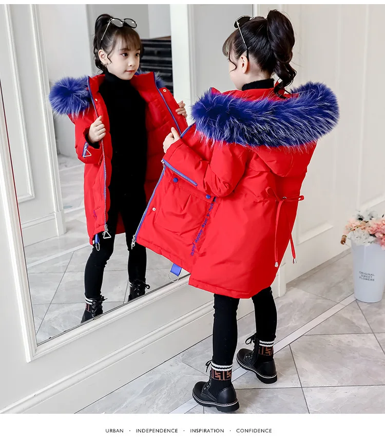 Зимнее пальто для девочек Детская куртка для девочек, утепленная верхняя одежда с капюшоном и меховым воротником Детский пуховик для подростков детская одежда для детей возрастом 8, 10, 12 лет