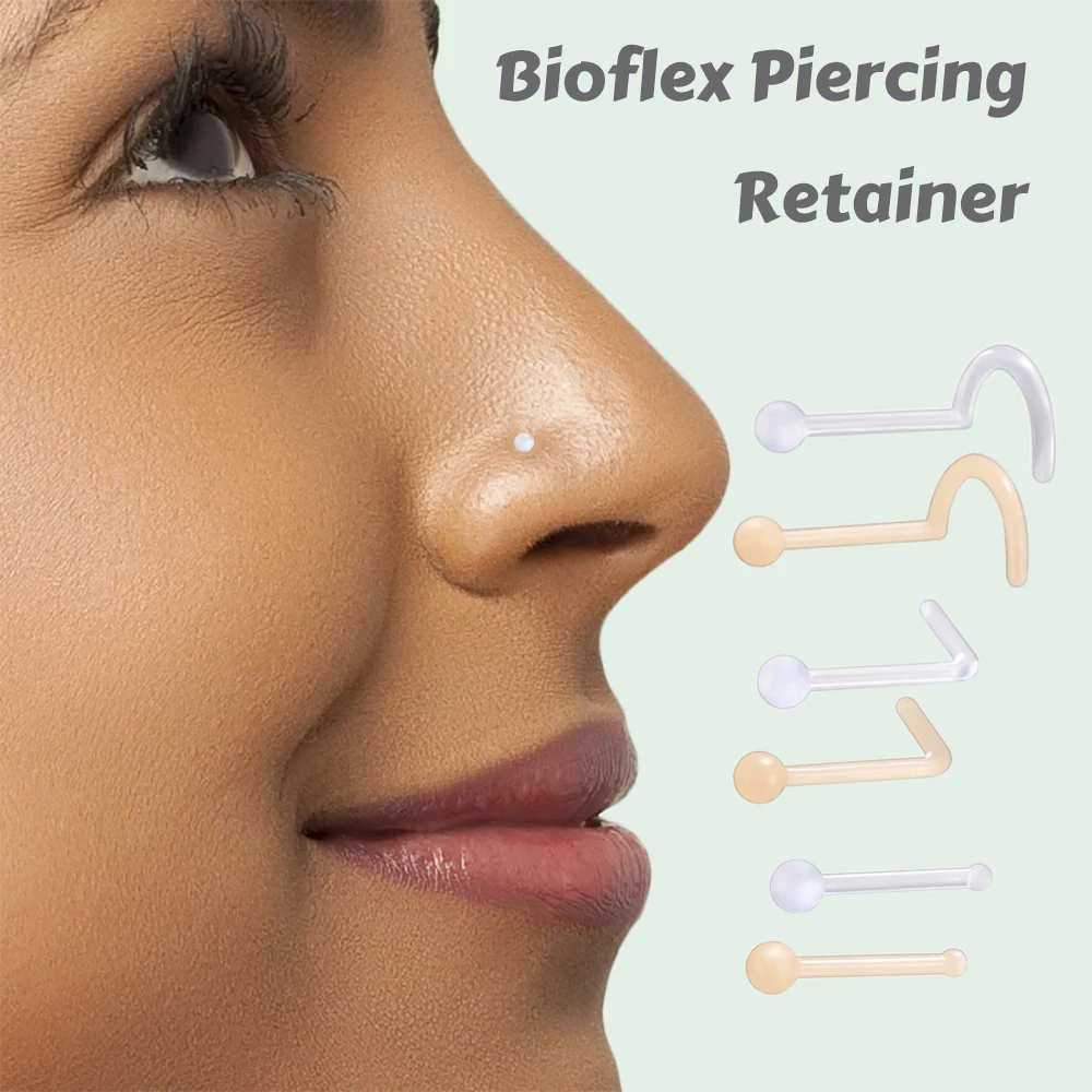 Pcs Bio Plastic Flat Top Retainer Clear Nose Studs Piercings Bone Shape