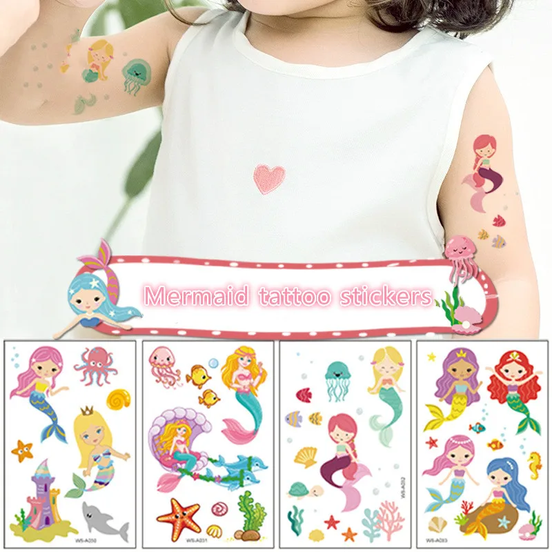 

10pcs/pack Waterproof Tattoo Stickers Children Cartoon Fantasy Princess Stickers Set Mermaid Tattoo Stickers Christmas Toys