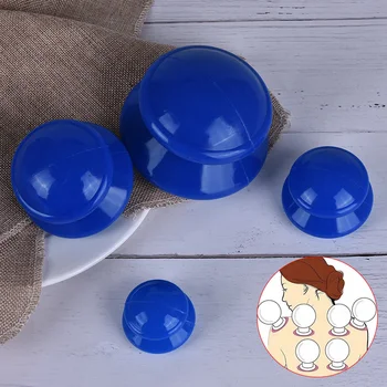 

4Pcs/set Vacuum Cans Massage Silicone Cupping Moisture Absorber Ventouse Anti Cellulite Physical Therapy Health Care Blue Device