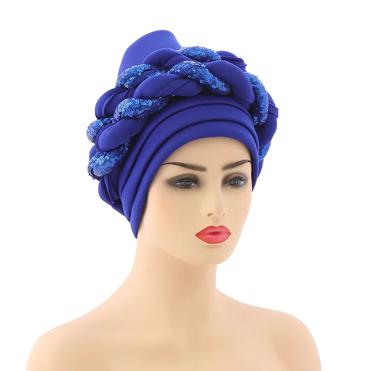 african attire for women 2021 Latest African Auto Geles Headtie Already Made Headties Shinning Sequins Turban Cap for Women Ready Female Head Wraps african wear for ladies Africa Clothing
