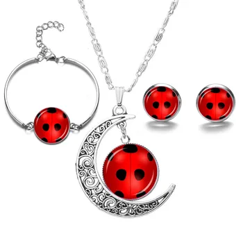 

3pcs/set Seven Star Ladybug Girl Metal Moon Design Necklace Pendant Necklaces Lady Bug Women Fashionable Jewelry jh555