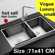Квартиры высокого качества кухня ручная раковина двойной паз маленькие сделать блюда 304 нержавеющая сталь Горячая 71x41 см