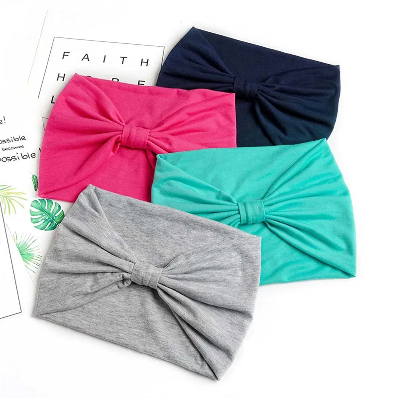 Turban Headwrap Solid Color Knot Wide Headbands for Women Soft Cotton Sports Elastic Hair Bands Accessories Yoga Bandana Bandage hair band for ladies
