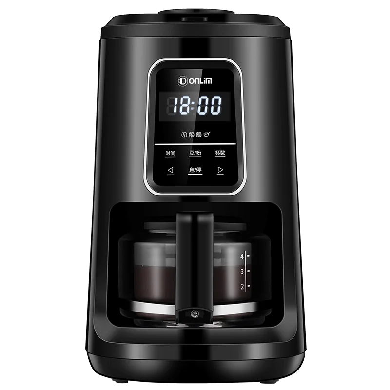 Кофемашина американского типа капельного типа для дома полностью автоматическая светодиодная измельчитель Кофе чайник - Цвет: Черный