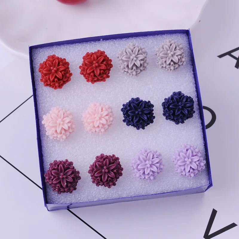 8Seasons New Fashion Colorful Rose Chrysanthemum Flower Plastic Stud Earrings Set For Women Party Club Earrings Jewelry,1Set - Metal Color: 5
