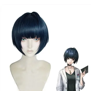 

P5 Persona 5 Tae Takemi Short Blue Black Mixed Heat Resistant Hair Cosplay Costume Wig + Wig Cap