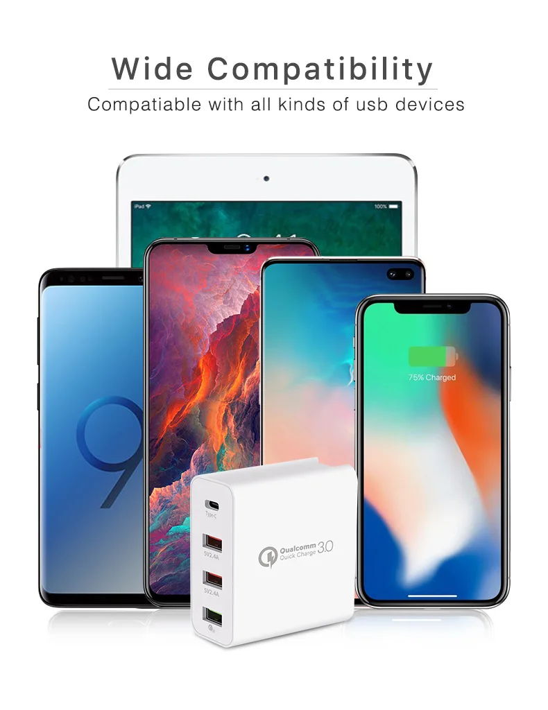 4 порта быстрое зарядное устройство Тип C USB домашнее зарядное устройство для samsung iPhone huawei QC 3,0 быстрое настенное зарядное устройство адаптер США ЕС Великобритания
