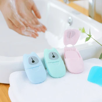 

Fast delivery 50 pcs Disposable Mini Travel Soap Paper Wash Hand Bath Cleaning Portable Boxed Foaming Soap Paper Scented Sheets