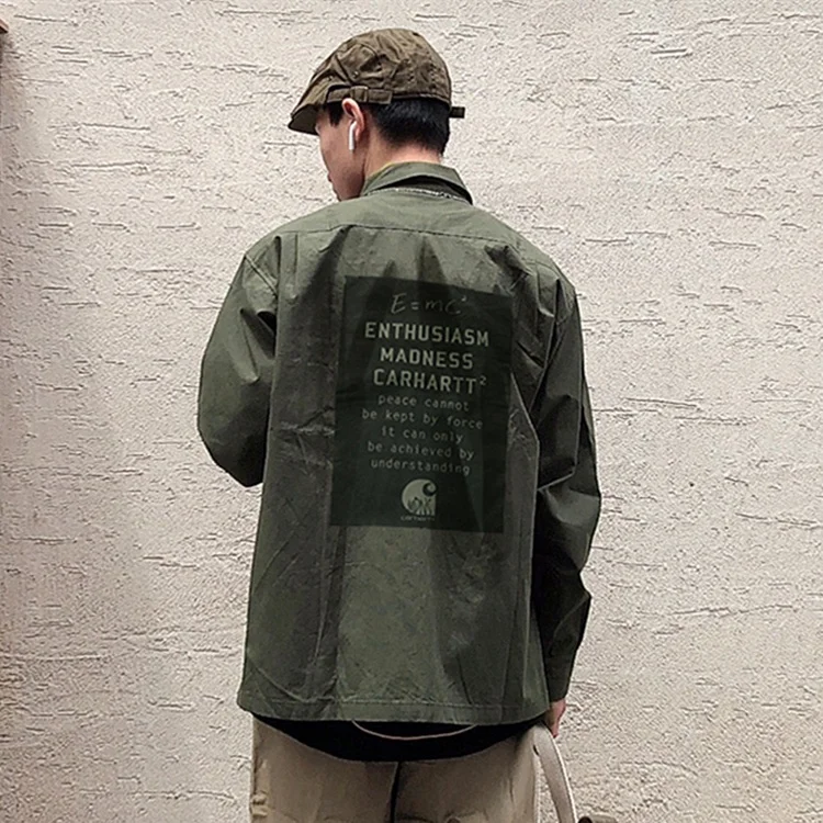 

2021 New Car Japanese Tooling Shirt Shawn Yue with The Same Hartt Embroidery Long-sleeved Military Jacket for Men and Women