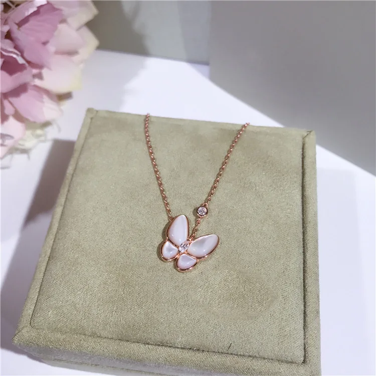 2 Colors High Quality Women Jewelry Natural Shell With Zircon Butterfly Pendant Real 925 Sterling Silver Necklace