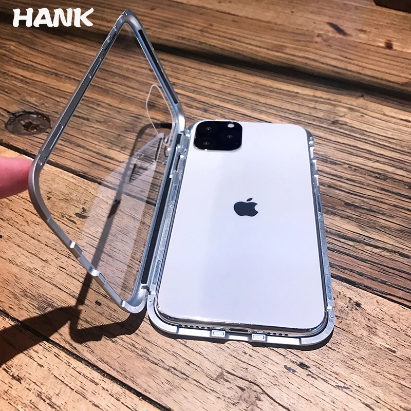 

Magnetic Adsorption Metal Case For iPhone11 Pro Max x xs xr Max Tempered Glass Back Magnet Cover For iPhone 6 6s 7 8 Plus Cover