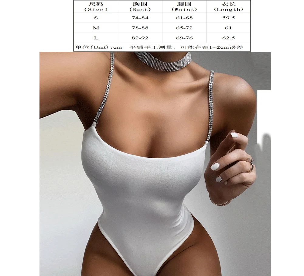 New Solid Color Women One-piece Bodysuit Jumpsuit Summer Sleeveless Diamond Strap Bodysuit Backless Rompers Club Letard Top