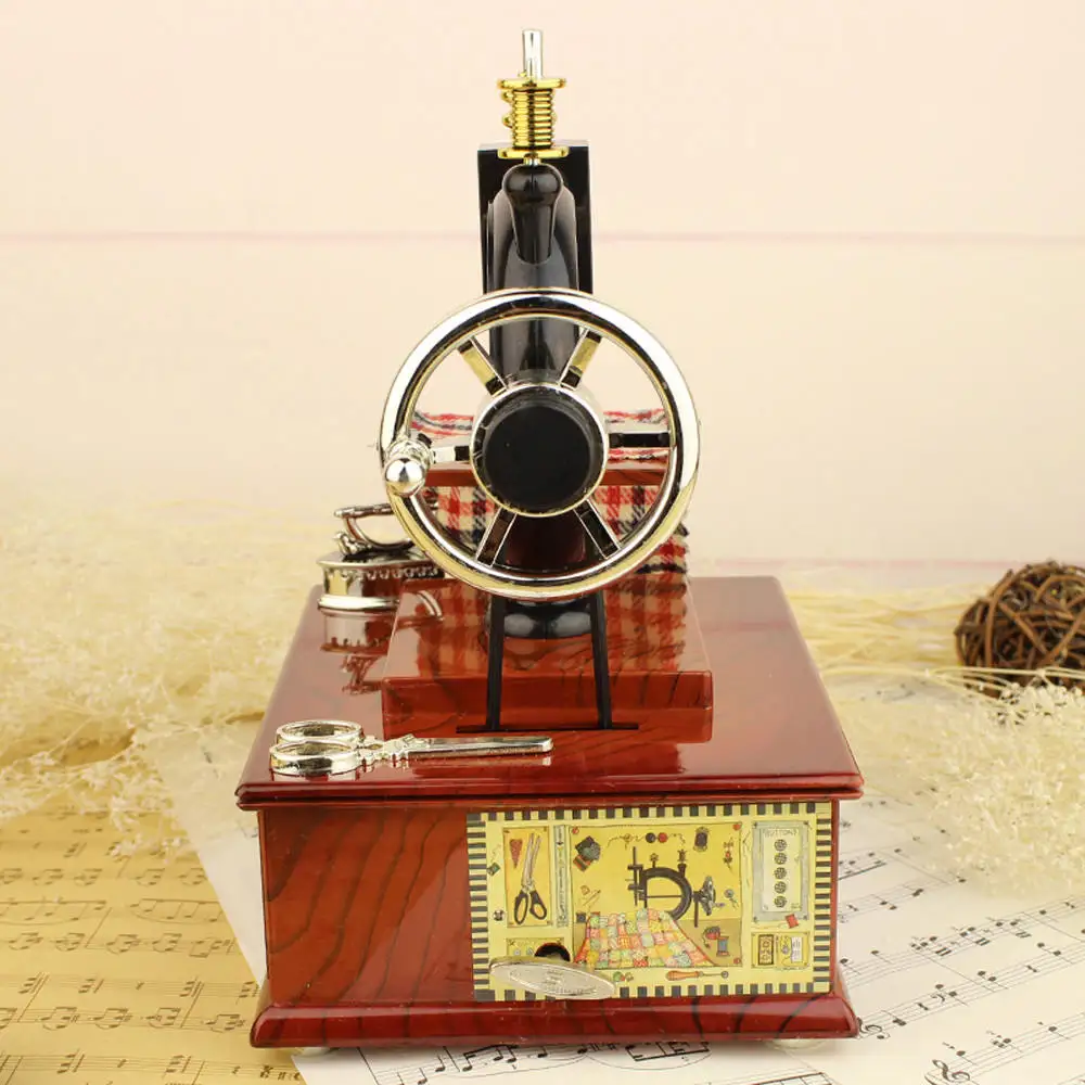 Retro Sewing Machine Music Box High Quality Vintage Style Mechanical Birthday Gift Table Decor Music Box