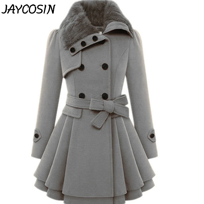 

JAYCOSIN Plus Size Women Woollen Coat Lapel Wool Coat Jacket Warm Overcoat Button Closure Asymmetrical Hem Cloak Coat Outwear