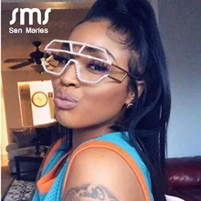 Модные негабаритные Квадратные Солнцезащитные очки с бриллиантами, женские роскошные брендовые дизайнерские цельные очки, металлические стразы, очки oculos