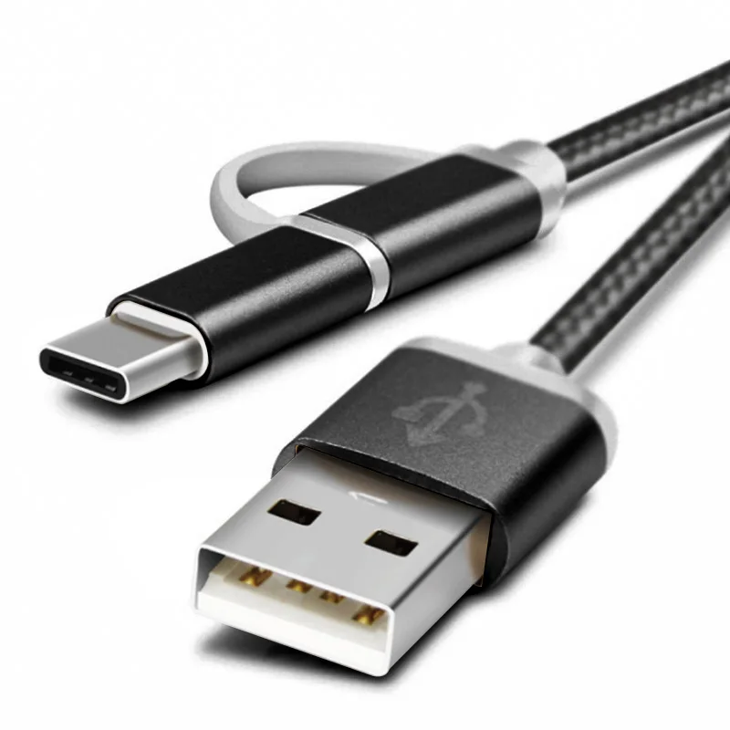 2в1 кабель usb type C для samsung Galaxy Note 10 9 8 S10 S9 S8 PLUS Micro USB C кабель 2 в 1 быстрая зарядка для Redmi Note7 K20 Pro - Цвет: Black