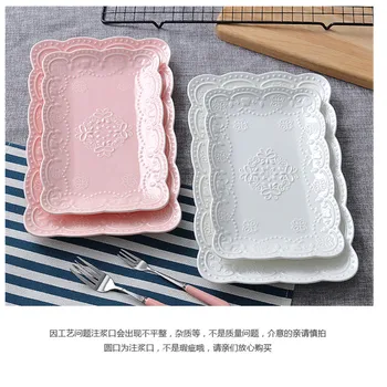 

Creative European-style kitche embossed plate ceramic kitchen accessories rectangular cake dessert dishes household Western pl6
