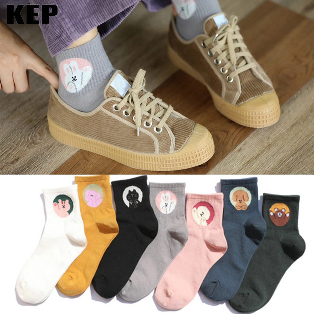 Женские носки в стиле Харадзюку, креативная семья, модный дизайн, забавные носки из чесаного хлопка с рисунками животных, рождественские подарки