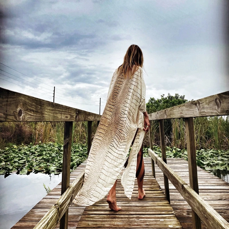 2021 Chiffon Cardigan for Women Duster Plus Open Front Knot Decoration Sheer Long Maxi Kimono Summer Striped Printed Robe Blouse 3