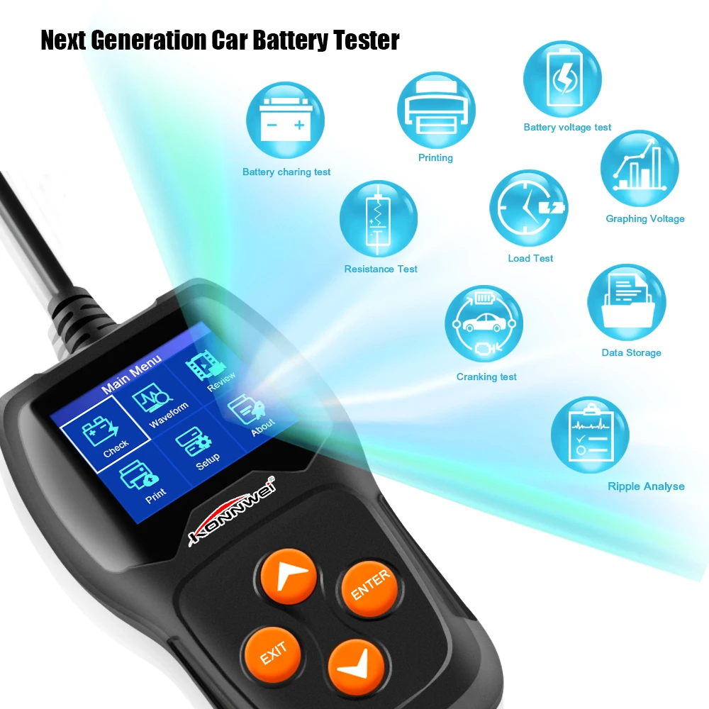 KONNWEI KW600 Авто Батарея анализатор 100 для 2000CCA автомобильный тестер топливной форсунки 12V Цифровой Цвет Экран вращение зарядки Автомобильный диагностический dfdf