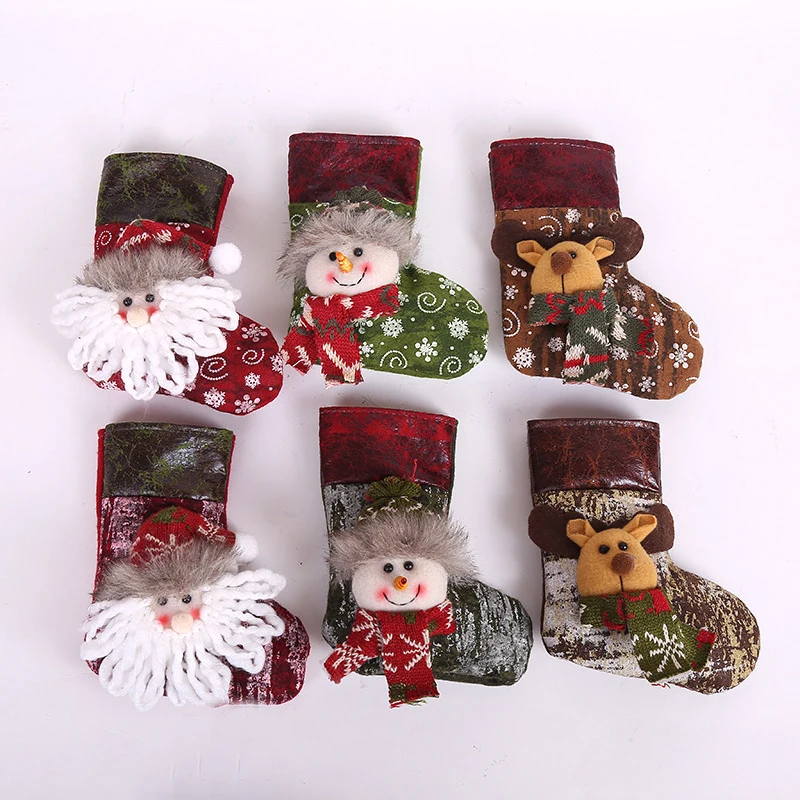 Christmas Kids Candy Bag Santa Claus Sock Gift Christmas Stockings Hanging Ornaments Gift Holders Xmas Tree Decorations