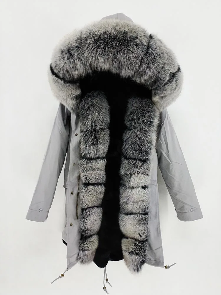 Женская парка со съемным натуральным мехом, черная непромокаемая длинная куртка с меховой подкладкой и отделкой из лисьего меха на капюшоне, зима - Цвет: 10