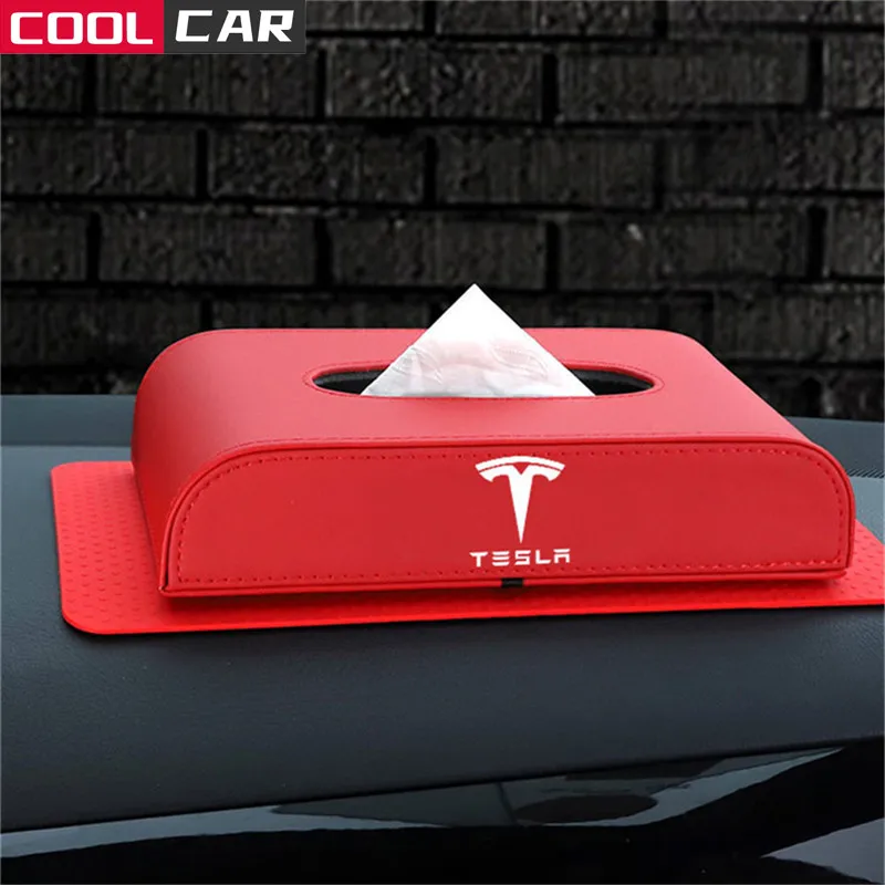 1X Universal Car Napkin Box For Tesla Model X Model 3 Model S Tissue Organizer Armrest Paper Box Towel Holder Car Accessories