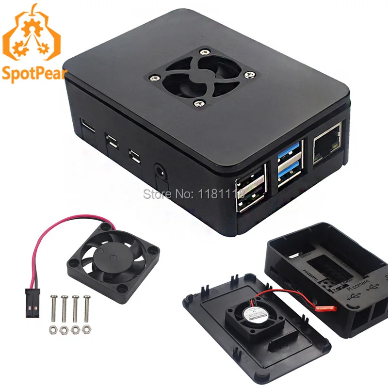 Raspberry Pi 4 modelo B, Carcasa de ABS negro con ventilador para Raspberry Pi 4B