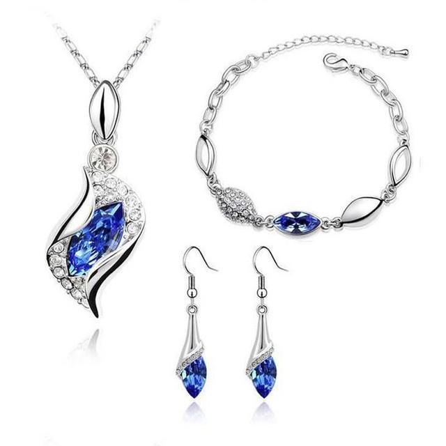 Austrian Crystal Jewelry Set Chain Horse Eye Pendant Necklace Bracelet Earrings Wedding Jewelry Sets Women
