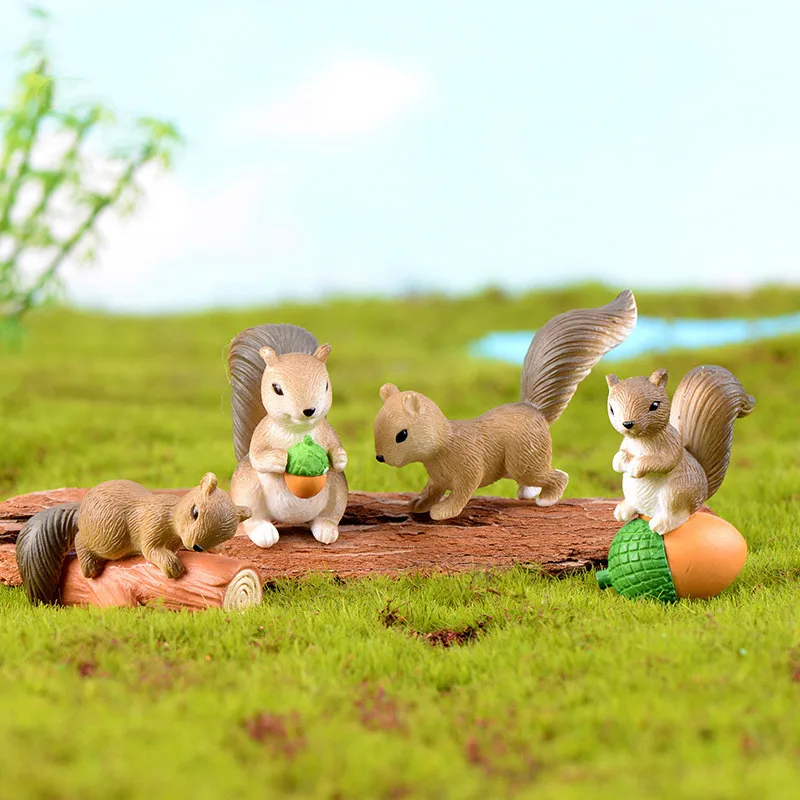 Cute Squirrel Figurines Fairy Garden Accessory Gardening Decor PVC Ornaments Natural Mini World  Cacti Plant Pot Animal Decor