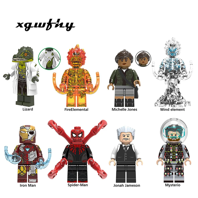 

Hot Single Spiderman Lizard Four Elementals Fire Wind Zombie Iron Man Mysterio Jonah MJ Sandman Model Building Blocks Toys JM151