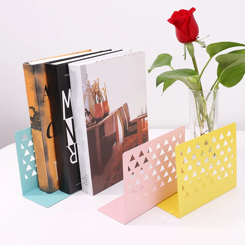 

1pcs Metal Hollow Book Stand Library Bookends bookshelf stand Supports Office School Supplies