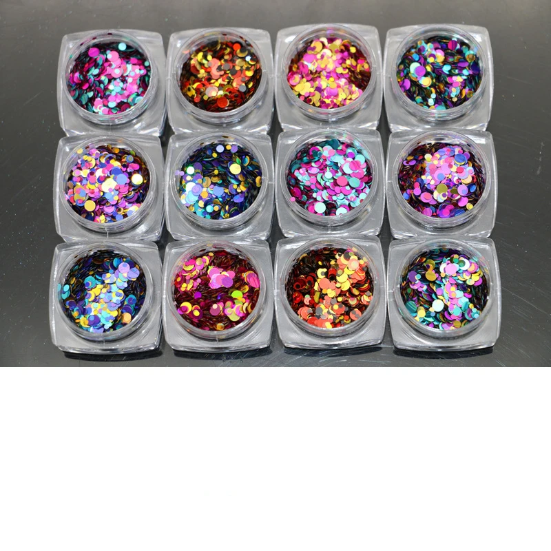 

Manicure 12 Color Flat Dot shape Sequins Paillettes Laser Mixed Round Sequin Metal For Nails Texture Size Mixed Nail Decoration
