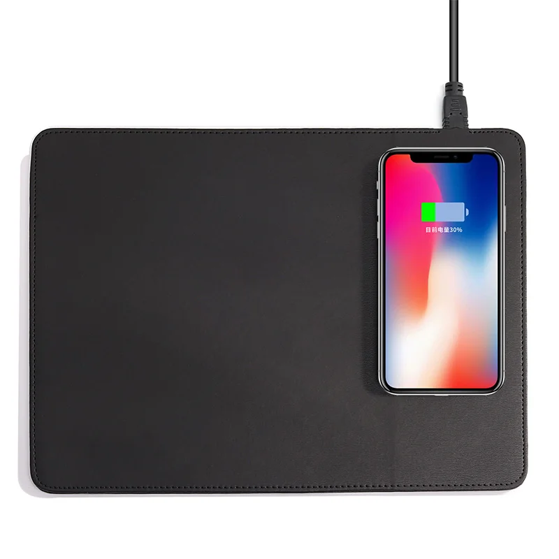 Беспроводной коврик для зарядки мыши, Qi 10W 2 в 1 коврик, большой мягкий игровой коврик для мыши с тройной защитой Беспроводной телефон Зарядное устройство для samsung Galaxy S9 S8 S7 и 7,5 W для iPhone Xs Max/XR/X/XS/8/8 Plus - Цвет: Black