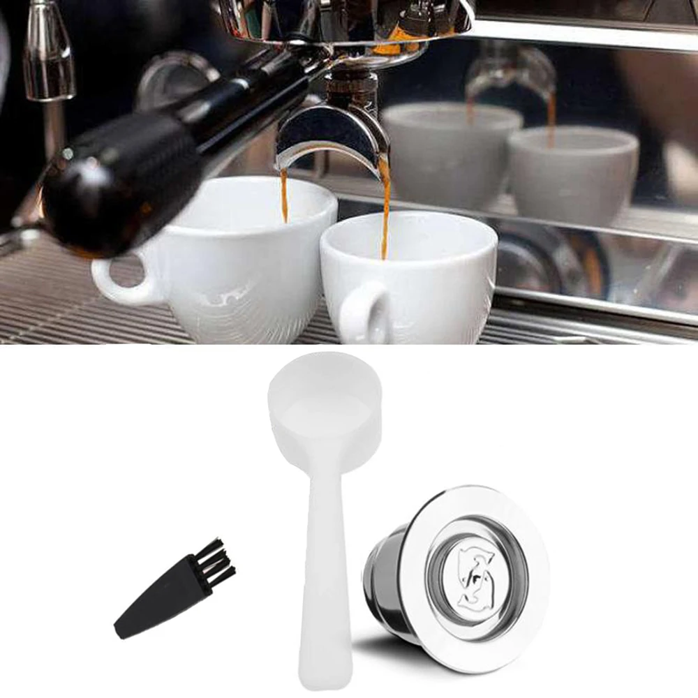 1*Stainless steel coffee capsule+1*Spoon+1*Brush Refillable Reusable Coffee Pod for coffee lovers gift good filtration