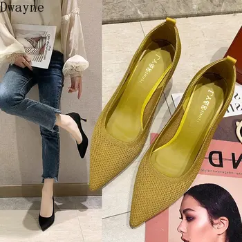

2019 Autumn New Sexy Elegant Womens Shoes Korean Fashion Pointed Wild Thin Heel High Heels Knitted Single Shoe Dress Party Pumps