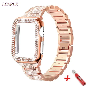 

Diamond Case+strap for iwatch band 42mm 38mm Stainless Steel bracelet correa apple watch 5 4 3 2 case+apple watch band 44mm 40mm