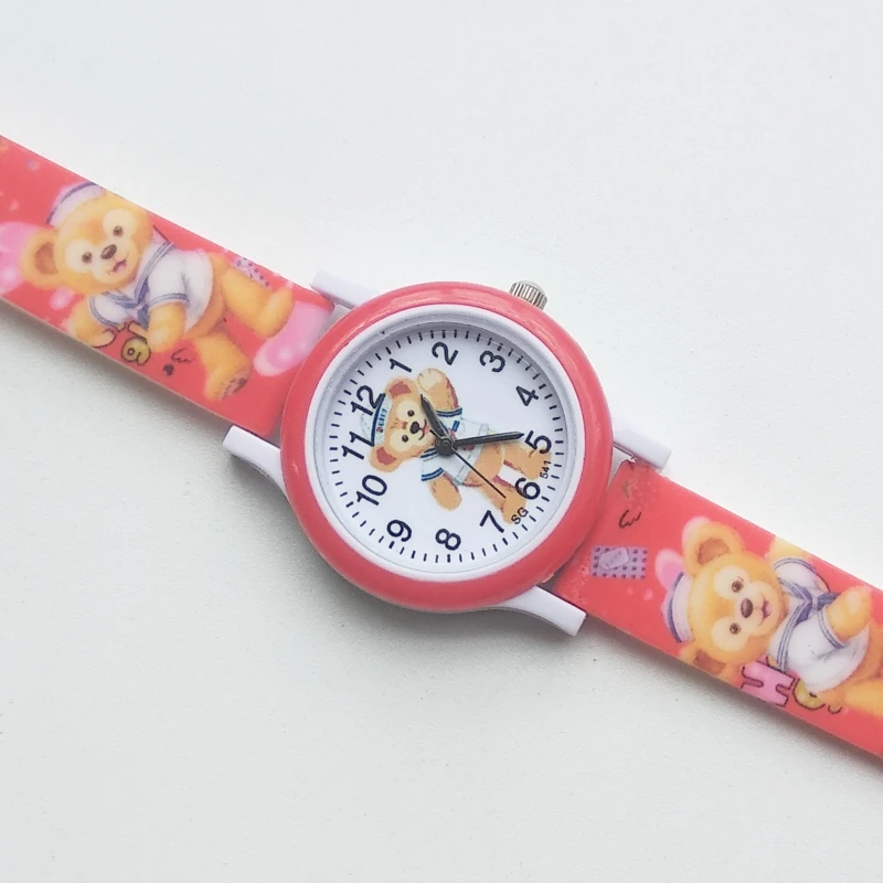 New Design Kid Baby Watches Children Cartoon Bear Watch Kids Cool 3D Rubber Strap Quartz Clock girls boys Present Gift - Цвет: Красный