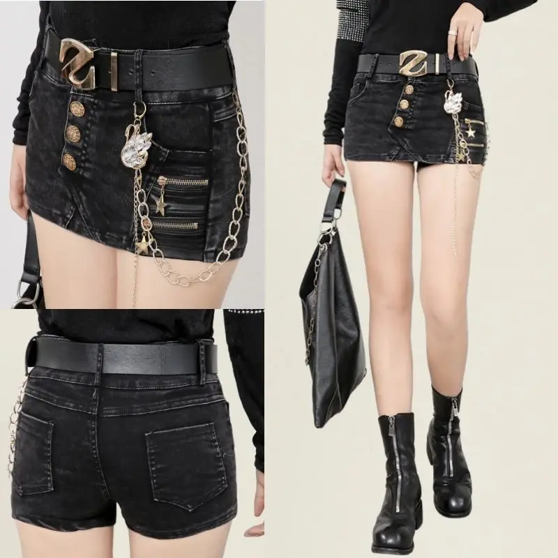 2025 sommer Neue Trend Punk Stil Elastische Dünne Sexy Damen Tasche Hüfte Denim Rock Weibliche Jeans Mini Rock Passenden Gürtel mujer – Detail 5