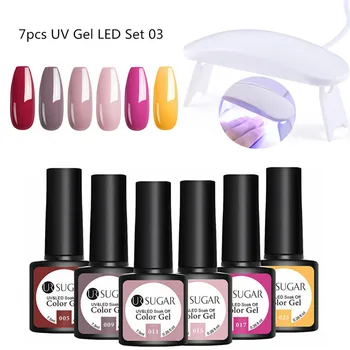 

UR SUGAR 6pcs/lot UV Gel Nail Polish Set with 6W UV Dryer Lamp Soak Off UV LED Nail Gel Varnish Semi Permanent Nail Lacquers Kit