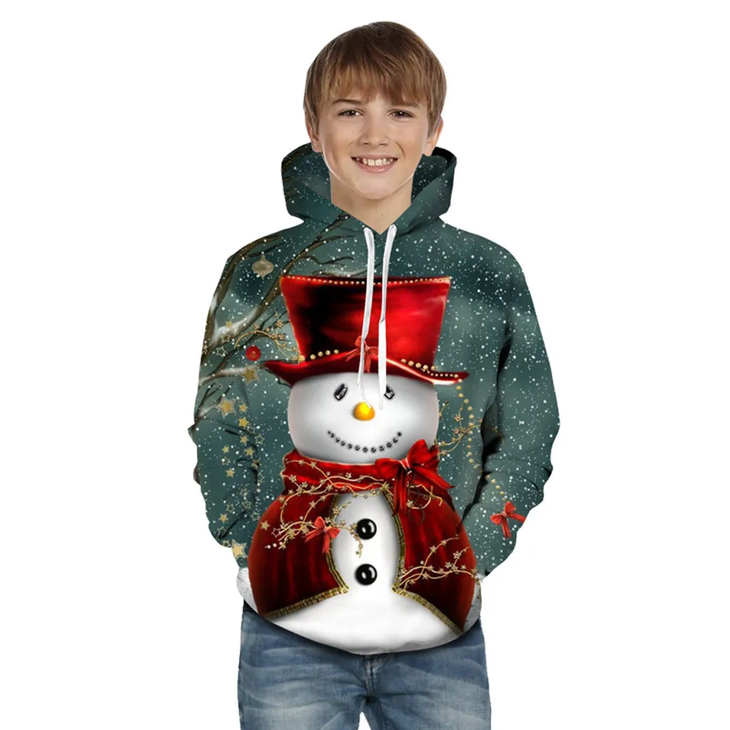 Детская Рождественская Толстовка с капюшоном для маленьких мальчиков топы с 3D-принтом снеговика